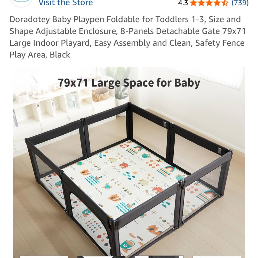 Black Baby Playpen with Printed Mat